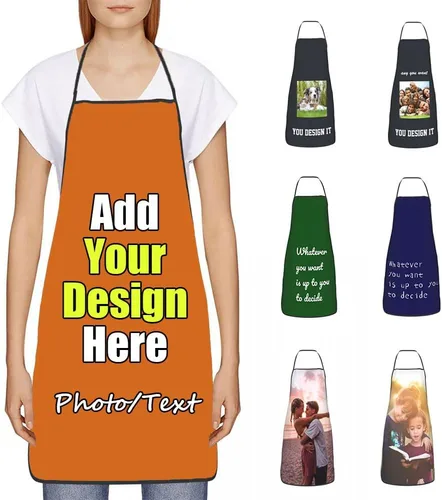 Vista 30 de Delantal Personalizado, Diseña Tu Propio Delantal de Cocina para Cocinar, Sube Tus Fotos Favoritas Logo, Añade Cualquier Nombre o Texto
