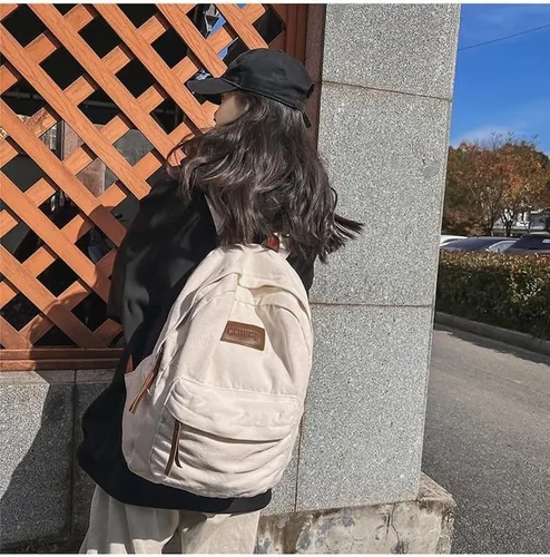 Vista 7 de JHTPSLR Dark Academia Mochila Estética Mochila de Lona Mochila Estética Vintage Mochila Portátil Mochila Casual Daypack, Blanco, Mochila estética