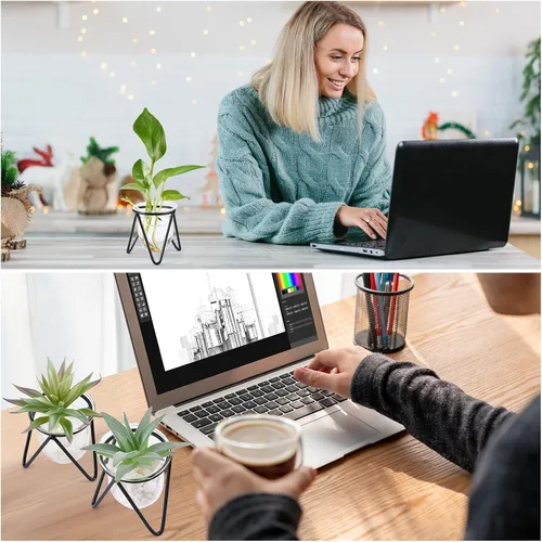 Vista 7 de Jspupifip Terrario de plantas de vidrio de 3 piezas con soporte de metal