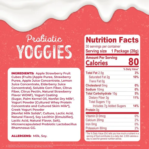 Vista 2 de Nature’s Garden Yoggies probióticos con sabor a fresa 21 oz (30 x 0.7 oz) Paquete de 2 - Bocados de fruta cubierta de yogur de fresa, alta en fibra
