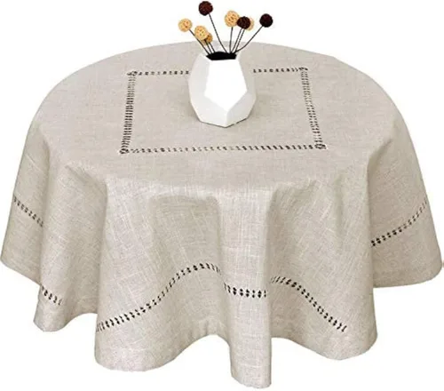 Vista 6 de Grelucgo Mantel pequeño de doble dobladillo de color sólido natural para mesa de café, redondo de 36 pulgadas