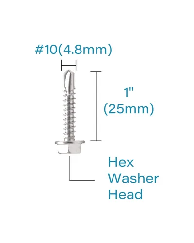 Vista 3 de IMScrews 25 tornillos autoperforantes con cabeza hexagonal de acero inoxidable #10 x 1, tornillos Tek de chapa de rosca completa de acero inoxidable