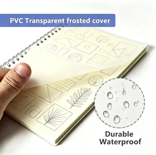 Vista 2 de Smilo Paquete de 1 cuaderno en espiral A5 en blanco de 160 páginas con tapa dura transparente de 100 GSM, papel grueso para bocetos, escritura