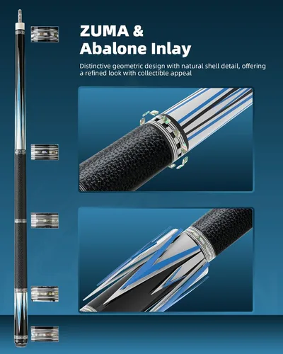 Vista 4 de KONLLEN Carbon Fiber Pool Cue Hand-Inlaid Design Low Deflection 58 Inch Azul-0.5 in