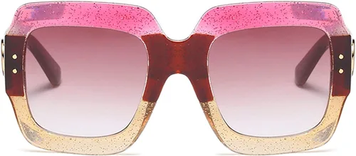 Vista 2 de Feisedy B2276 Gafas de sol cuadradas de gran tamaño con marco de brillantina multicolor