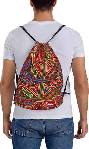 Vista 8 de Mola De Panamá Mochila Deportiva Bolsa De Gimnasio Bolsa De Cordón Bolsa De Cuerda Para Yoga Natación Para Hombres Mujeres, Mola De Panamá1