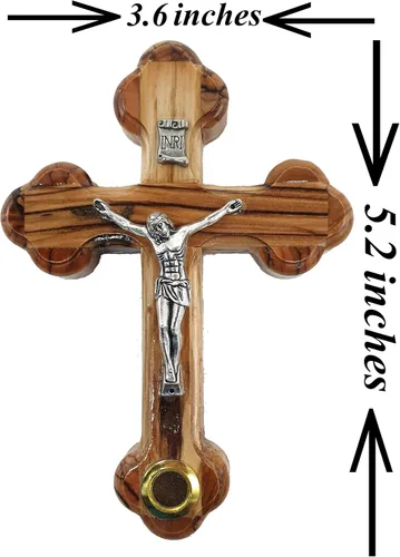 Vista 3 de Zuluf Cruz de pared de madera de 5.5 pulgadas con crucifijo de 14 estaciones y tierra de Jerusalén regalo cristiano de tierra santa de Israel CRS092