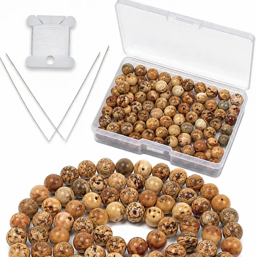 Vista 26 de Cherry Tree Collection 100 cuentas redondas de 6 mm de turquesa africana para hacer joyas Incluye caja de almacenamiento, cordón elástico
