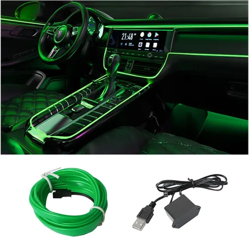 Vista 10 de Tira de luces LED de cable EL, tira de luz de neón automática USB de 10 pies/3M con borde de costura, kits de iluminación ambiental