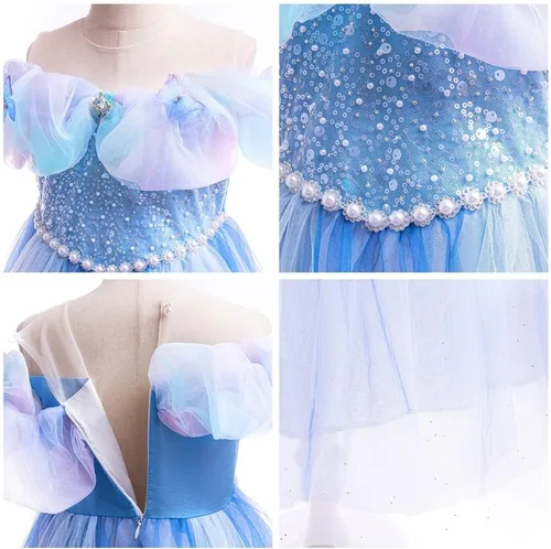 Vista 11 de Vestido de cumpleaños de princesa Cenicienta para niñas, disfraz de Halloween, concurso de Navidad, fiesta de baile con accesorios