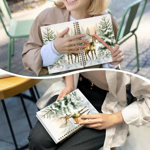 Vista 4 de DILSJ Winter Deer Christmas Tree Notebook Journal, Deer Gifts for Women, Winter Christmas Animal Journals Notebooks, Animal Lovers Gifts Hardcover