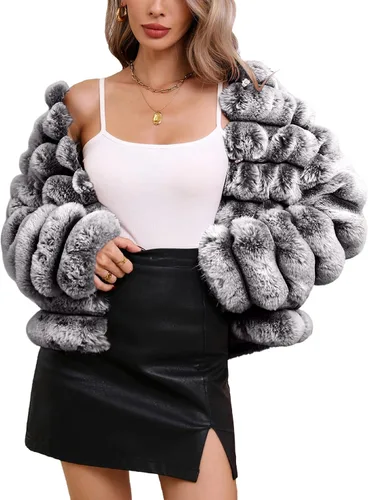 Vista 13 de Bellivera Abrigo de piel sintética para mujer con forro de oveja peluda, chaqueta de forro polar esponjosa y capucha con forro de sherpa Beige