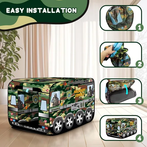 Vista 3 de Tienda de campaña desplegable para niños - Casa de juegos plegable para interiores y exteriores, juguetes en forma de vehículo para niños pequeños