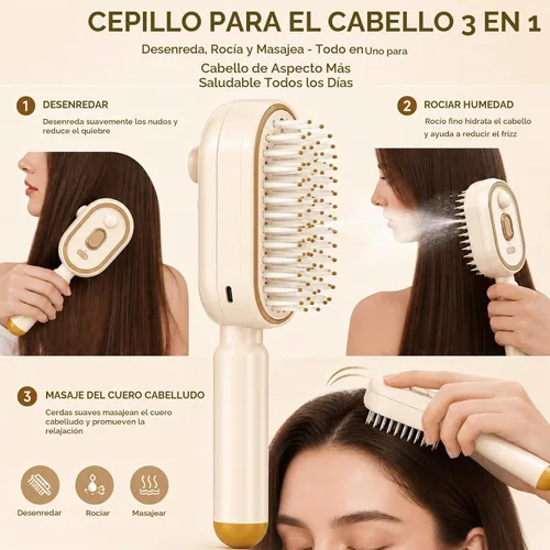 Vista 5 de Cepillo de pelo de vapor, cepillo antiestático recargable con cojín de aire
