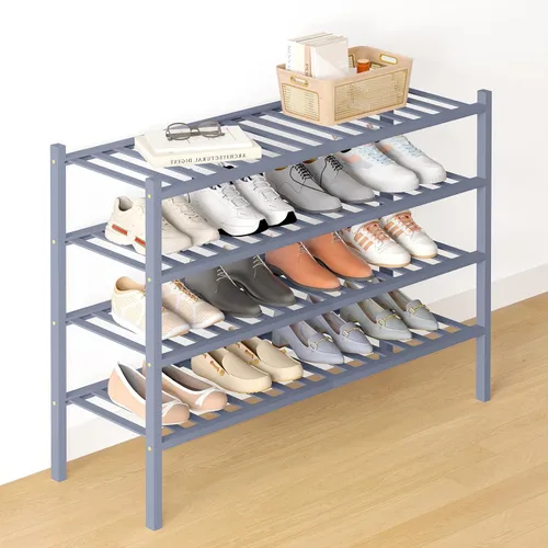 Vista 82 de Smiry Zapatero de bambú para armario, organizador de zapatos de madera de 3 niveles, estante apilable de almacenamiento de zapatos de madera