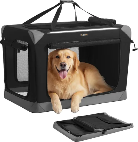 Vista 11 de Feandrea Collapsible Soft Dog Crate, Portable Travel Carrier, 24 Inches Negro