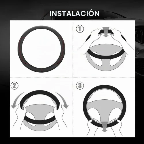 Vista 5 de Szttswamp - Funda para volante de automóvil, piel de microfibra, 14.5-15 pulgadas (negro)