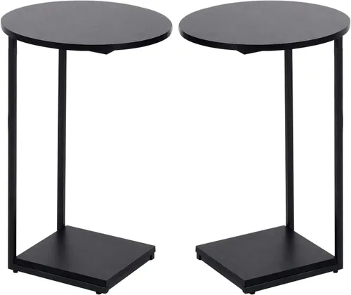 Vista 11 de [Usado] DCLRN Mesa auxiliar pequeña, mesa auxiliar de mesa C para sofá, mesa de centro redonda es adecuada para sala de estar y dormitorio (negro)