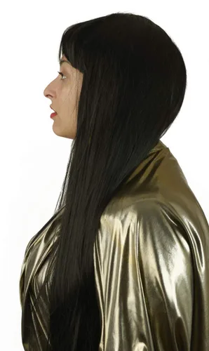 Vista 2 de Cher peluca Zena Warrior peluca disfraz de 60de recta larga Negro peluca con Bangs