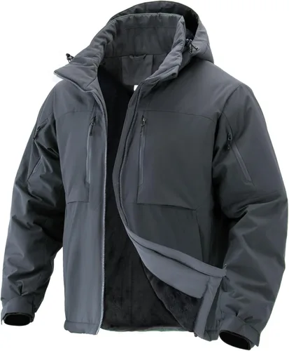 Vista 7 de Men's Winter Insulated Coat Warm Water Resistant Skiing Parka Jacket Fleece Lined Detachable Hood 7 Pockets Work Coat