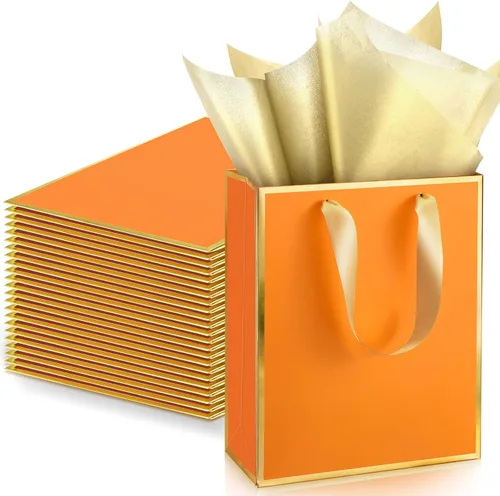 Vista 19 de Yeaqee Paquete de 24 bolsas de regalo de papel metálico con asa y tejido de 9 x 7 x 3.1 pulgadas, papel de aluminio dorado, bolsas de agradecimiento