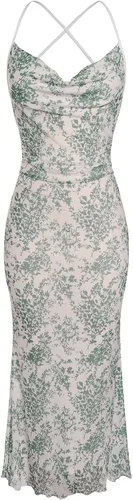 Vista 35 de SOLY HUX Vestido de malla floral para mujer, vestido largo para cóctel Estampado floral multicolor.