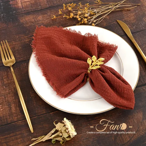 Vista 2 de Paquete de 30 servilletas de tela hechas a mano con flecos, servilletas 100% algodón, servilletas de cena de algodón rústico suave natural