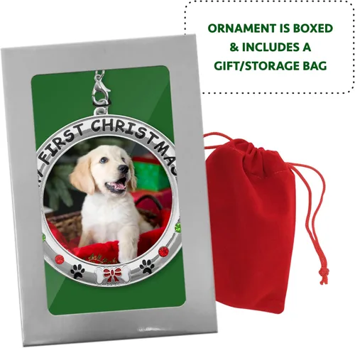 Vista 9 de My First Christmas - Adorno personalizado para foto de perro – 2025 con fecha – Adorno personalizado para cachorro – Joyas, dije de hueso fechado