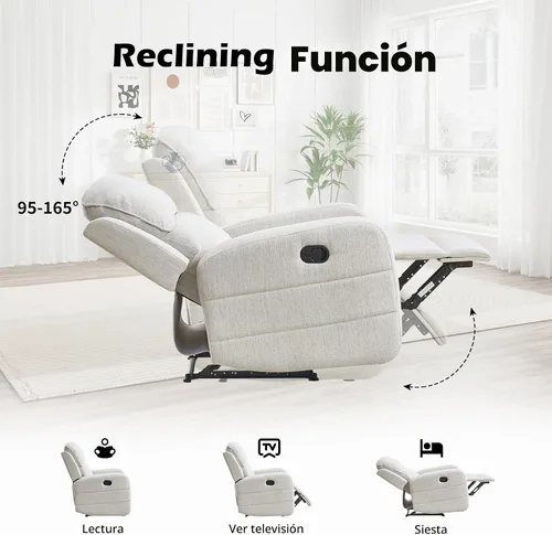 Vista 4 de EBELLO Juego de sofá reclinable manual para sala de estar, sofá reclinable de tela suave para sala de reuniones, respaldo y apoyabrazos acolchados