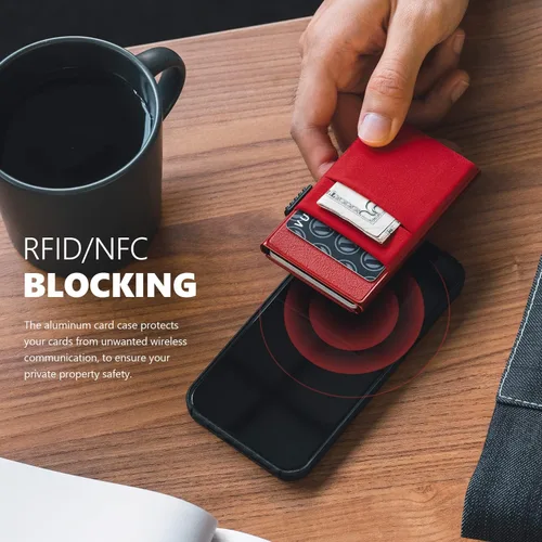 Vista 23 de VULKIT Billetera minimalista con ventana de identificación y bolsillo EDC con bolsillo desplegable para tarjetas de crédito y bloqueo RFID, diseño