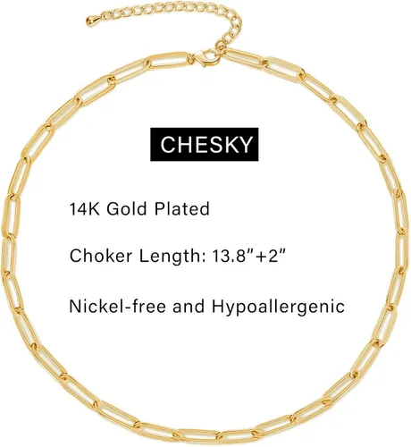 Vista 7 de CHESKY - Gargantilla de oro para mujer, chapado en plataoro de 14 quilates, gargantilla de cuentas satélite, delgada, de moda, collares de clip