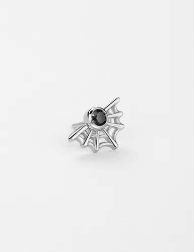 Vista 2 de Aretes de labret de telaraña con circonita sin rosca, aretes de pasador de acero quirúrgico 316L, joyería de Halloween de 0.71 oz a 0.56 oz