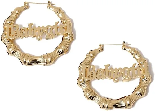 Vista 8 de Aretes de aro de bambú para mujer, de acero inoxidable, estilo de letra inglesa, estilo de los años 8090, accesorio para disfraz, conjunto de joyas