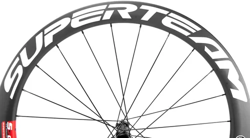 Vista 6 de SUPERTEAM Juego de ruedas de disco de carbono 50C-25 700c Clincher Center Lock Thru Axle blanco y rojo