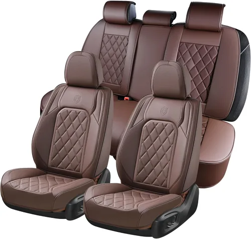 Vista 21 de Coverado Fundas de Asientos Delanteros, Funda de Asiento de Cuero Sintético de Lujo Impermeable, Protector de Asiento de Coche Beige, Funda