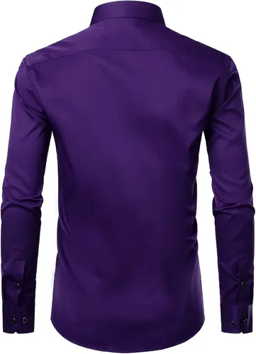 Vista 4 de ZEROYAA Camisas de vestir formales de manga larga con botones y bolsillo para hombre