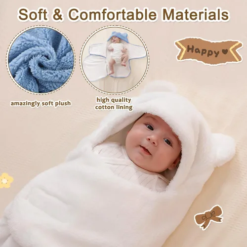 Vista 8 de AiWMGL Manta de Forro Polar para Bebé de Invierno 0-3 Meses Niños Niñas Envoltura Ajustable para Recién Nacido Suave y Cálida Saco de Dormir de Felpa