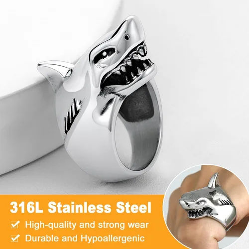 Vista 3 de U7 Anillo de pulgar para motociclista, tamaño 7-14, anillos de animales punk personalizados de acero inoxidable para hombres y mujeres, anillos