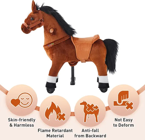 Vista 5 de Juguete de caballo para niños que montan a caballo, poni, ciclo, mecánico, acción de caminar, animal de peluche para 3 a 4 años, sin batería ni