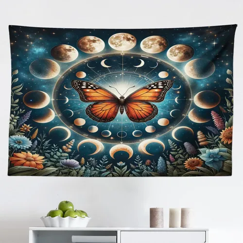 Vista 99 de Ambesonne Tapiz de hongos, atmósfera psicodélica, escena astral estrellada con motivos orientales trippy, decoración de tela para colgar en la pared