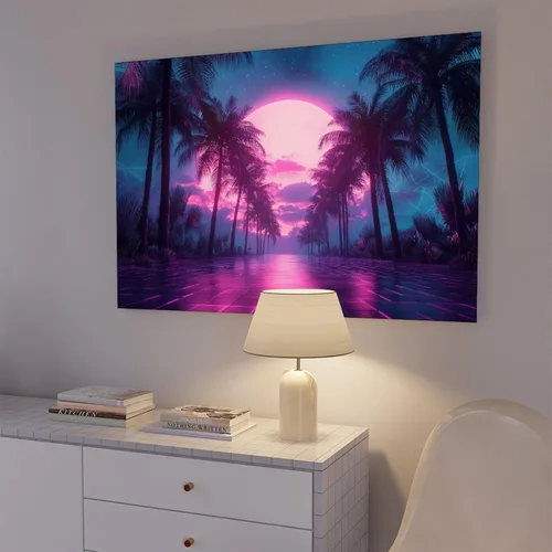Vista 7 de XAHOR Neon Vaporwave Art Print – Retro Digital Aesthetic Wall Decor – Surreal Cyber Dream Poster Canvas Poster Bedroom Decor Sports Landscape Office