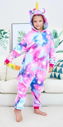 Vista 2 de UDERUI Pijama de unicornio para niños, disfraz de cosplay de una sola pieza, ropa de fiesta de animales, para niñas y niños