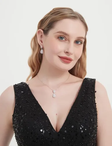 Vista 2 de UDYLGOON UDORA - Juego de aretes de gota de circonita cúbica con forma de lágrima y circonita cúbica para novia, regalos de boda para dama de honor