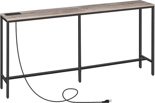 Vista 18 de MAHANCRIS Mesa consola de 70.9 pulgadas con toma de corriente, mesa de sofá estrecha, mesa de entrada industrial con puertos USB, detrás del sofá