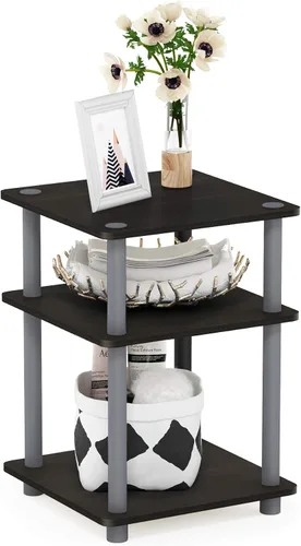 Vista 7 de Furinno Turn-N-Tube Mesa auxiliar, mesa auxiliar moderna cuadrada de 3 niveles con estante abierto, mesita de noche, mesa de noche, fácil montaje