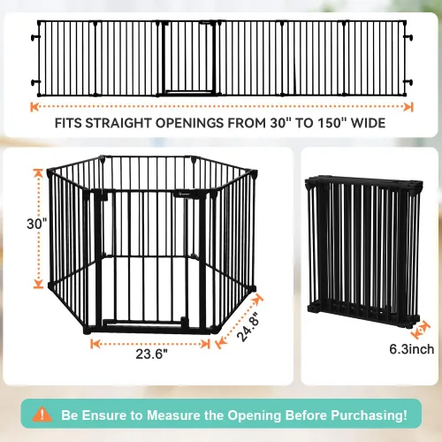 Vista 5 de COMOMY Puerta para bebés extra ancha de 150" con puerta, puertas para perros para entradas y chimeneas de la casa, área de juego con cerca