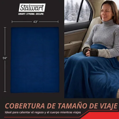 Vista 2 de Cobija eléctrica para auto de 12 voltios, talla única Se ajusta a la mayoría, Marino Azul marino