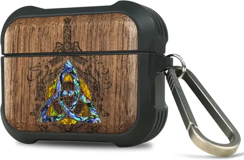 Vista 17 de Carveit Funda de madera para AirPods Pro de 2ª/1ª generación, grabado artístico de madera e incrustación hecha a mano, cubierta de TPU a prueba