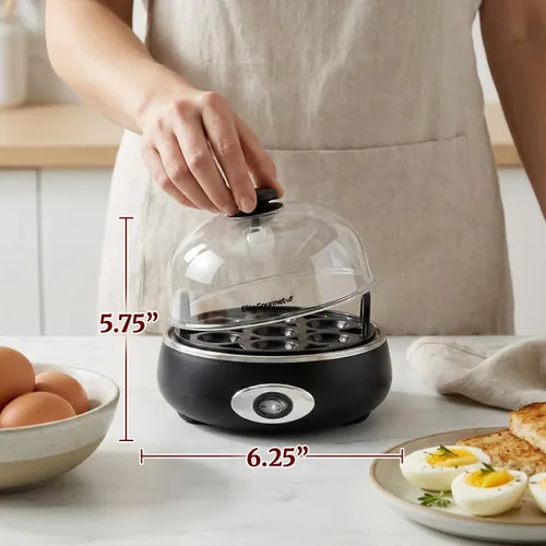 Vista 4 de Elite Gourmet EGC007CHC# Cocedor Rápido de Huevos, 7 Huevos Hervidos Fáciles de Pelar, Duros, Medianos, Suaves, Escalfador, Máquina para Tortillas