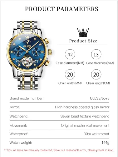 Vista 6 de OLEVS Men Automatic Watch Skeleton Moon Phase Dial Luxury Dress Stainless Steel Strap 5 Hands Diamond Men Wrist Watches
